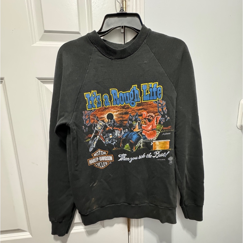 Screen Stars Harley Davidson hog hash rough life 3 d emblem sweatshirt 1980’s